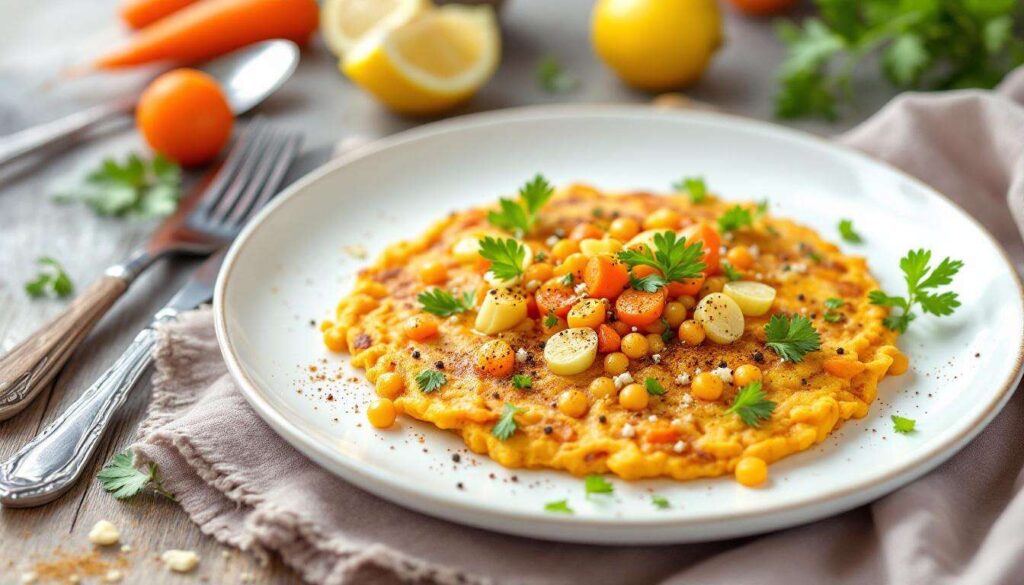 Rezept: Kichererbsen-Pfannkuchen mit Karotten und Lauch