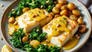 Winterkabeljau mit Senfsoße, gebratenem Grünkohl und Drillingen - Rezepte - Verbraucher