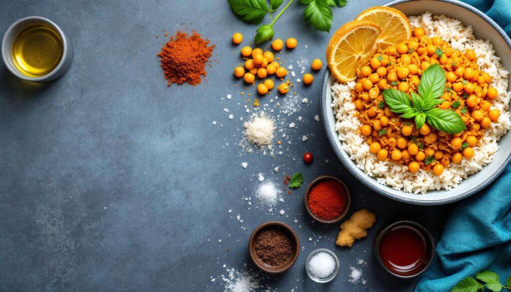 Für ein Ofencurry mit Reis werden alle Zutaten in einer Auflaufform gebacken