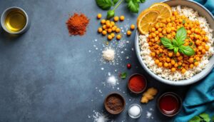 Für ein Ofencurry mit Reis werden alle Zutaten in einer Auflaufform gebacken