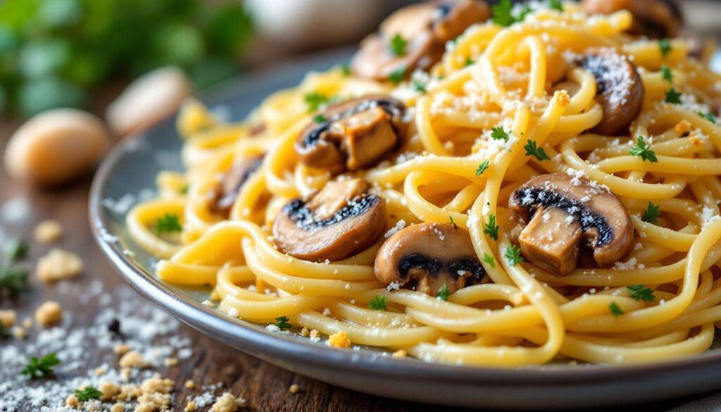 Spaghetti mit Champignons aus dem Ofen