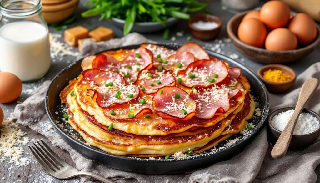 Überbackene Pfannkuchen mit Schinken und Käse: cremig-deftige Familienküche aus dem Ofen