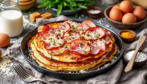 Überbackene Pfannkuchen mit Schinken und Käse: cremig-deftige Familienküche aus dem Ofen