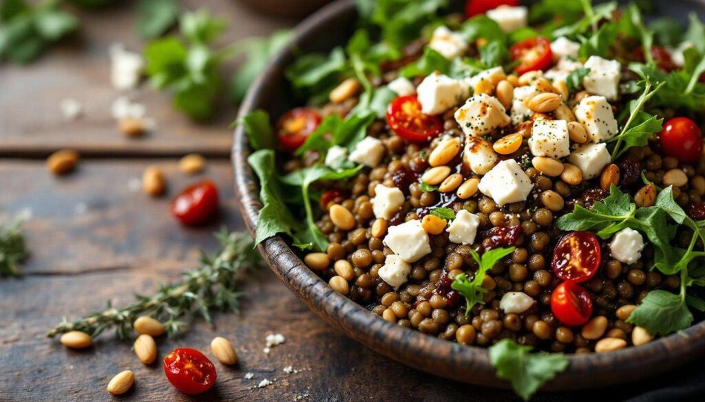 Warmer Linsensalat mit Ziegenkäse: Dieses Wohlfühlrezept liefert extra viel Protein